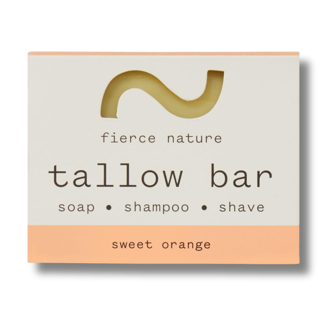 Fierce Nature Multi-Use Pure Tallow Bar | Organic & Natural Moisturising Bar for Face, Body, Hands & Hair | Non-Toxic Skincare Essential - Sweet Orange 80g