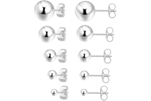 OBERTIS Small Stud Earrings for Women: Hypoallergenic Small Sterling Silver Round Ball Stud Earrings for Women Multiple Piercing 5 Pairs Tiny Stud Earrings 2mm 3mm 4mm 5mm 6mm
