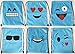 AWYK Blue Emoji Drawstring Backpack Bags for Party Favors Supplies Birthday, Gift for Kids Teens Boys and Girls, 6 Pack Cute Assorted Emoticon sacks, 17x13.5 Inch (43X34cm)