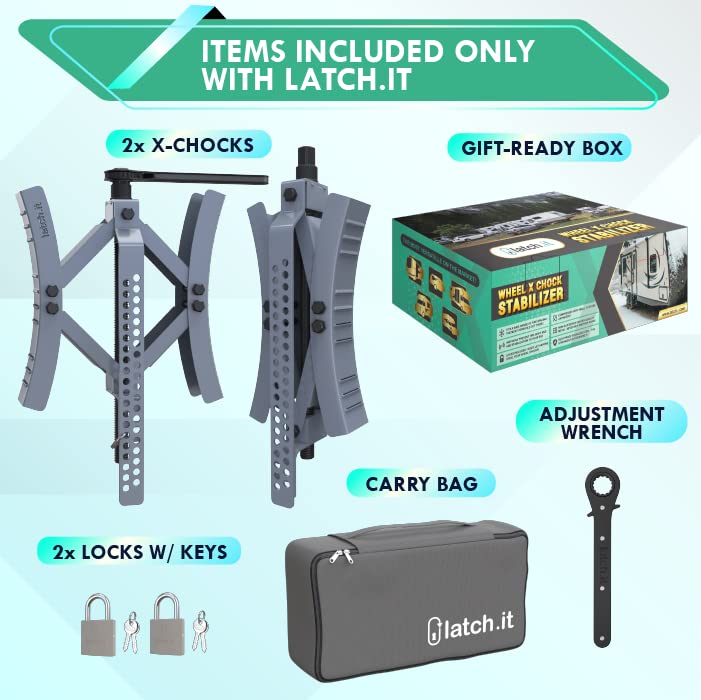 LATCH.IT RV Wheel Chocks 2Pack X Chocks Wheel Stabilizer for Travel