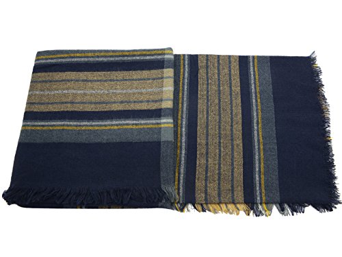 Women's Soft Warm Plaid Tartan Tassels Scarf Fall Winter Large Checked Blanket Scarves Wrap Shawl Pashminas Yellow Navy