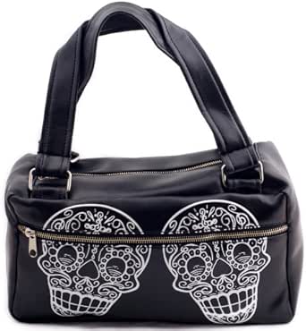 Lux DeVille Handbag Sugar Skulls Day of the Dead Purse Vegan Black