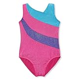 One-piece Rainbow Stripes Ballet Tutu Dancing Athletic Leotard for Little Girl (100(2-3Y), Hotpink)
