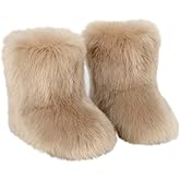 Gegefur Girls Boys Kids Faux Fur Boots Furry Fuzzy Fluffy Warm Winter Snow Boots Flat Shoes Outdoor