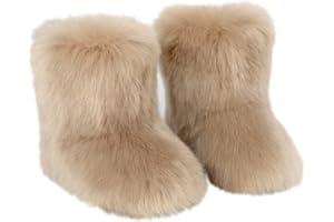 Gegefur Girls Boys Kids Faux Fur Boots Furry Fuzzy Fluffy Warm Winter Snow Boots Flat Shoes Outdoor