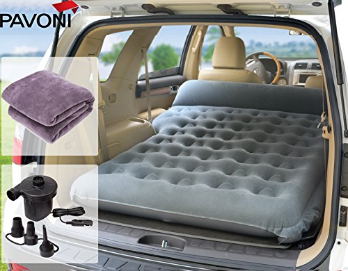 PAVONI SUV Heavy-Duty Backseat Car Inflatable Travel Mattress for Camping/Perfect for SUV/RV/Minivan (Gray) with Electric Pump + Mattress Towel Set