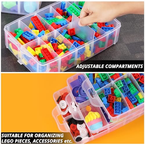 KOWVOWZ 3 Tier Stackable Storage Container Box 30 Compartments Plastic Storage Box with Adjustable Compartments Transparent Container Plastic Storage Box-5L x 5W x 5H centimeters