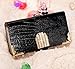 Shining Crystal Flip Wallet luxury PU leather case cover skin for iPhone 5 5G (Black)