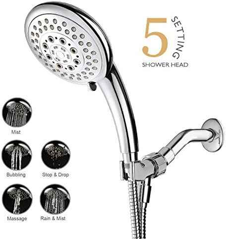 Handheld Shower Head, Aidodo 5.5 Inch 5 Settings High Pressure Rainfall Shower Head with Shower Hose and Shower Bracket