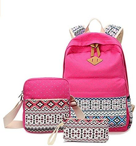 Genlife Cute Lightweight Teen Girls Canvas Dot Backpacks School Shoulder Bags (Pink)