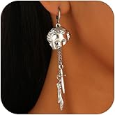 Gothic Punk Surreal Face Hand Dangle Earrings For Women Statement Drop Jewelry Art Inspired Long Chain Punk Gothic Vintage Metal Alloy Silver Tone