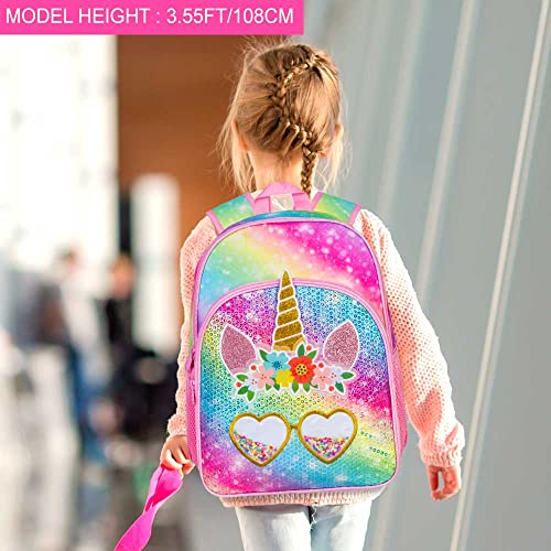 ZLYERT 3PCS Unicorn Backpack for Girls, Sequin Bookbag for