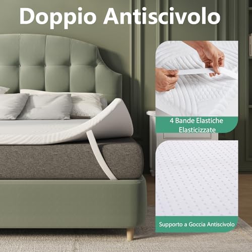 Novilla Topper 80x190, Topper Singolo in Schiuma di Fibra di Bambù a Doppio Strato 5cm, Topper Eccellente Assorbente e Traspirante con 4 Angoli Dotato di Cinghie Elastiche Antiscivolo