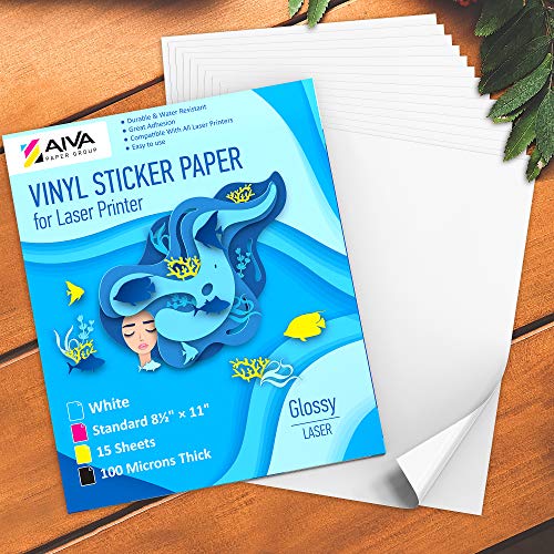 Printable Vinyl Sticker Paper for Laser Printer - Glossy White - 15 ...