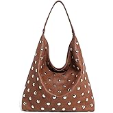 Studded Hobo Bags for Women Soft Vegan Leather Studded Shoulder Handbag Slouchy Tote Purses