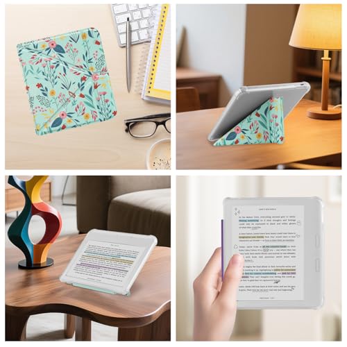 HGWALP Case Compatible with Kobo Libra Colour (2024) / Kobo Libra 2 (2021) 7 Inch eReaders, Transparent and Soft TPU Back Cover with Auto Sleep/Wake and Stand Function, Spring Bloom
