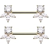 Pierced Owl 14GA Stainless Steel CZ Crystal Petal Ends Nipple Barbells, Sold as a Pair