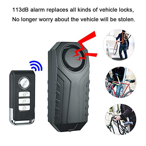 WiHoo 113dB Wireless Motorcycle Bike Alarm,Security Vehicel Anti-Theft Vibration Alarm Bicycle Alarm IP 55 Waterproof with Remote Adjustable Sensitivity Windows/Door Alarm Vibration Sensors (Black)