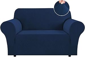 Flamingo P High Stretch Sofa Slipcover Non Slip Loveseat Covers for 2 Cushion Couch Washable Pet Furniture Protector Covers with Elastic Bottom, Thick Jacquard Fabric (Medium, Navy)
