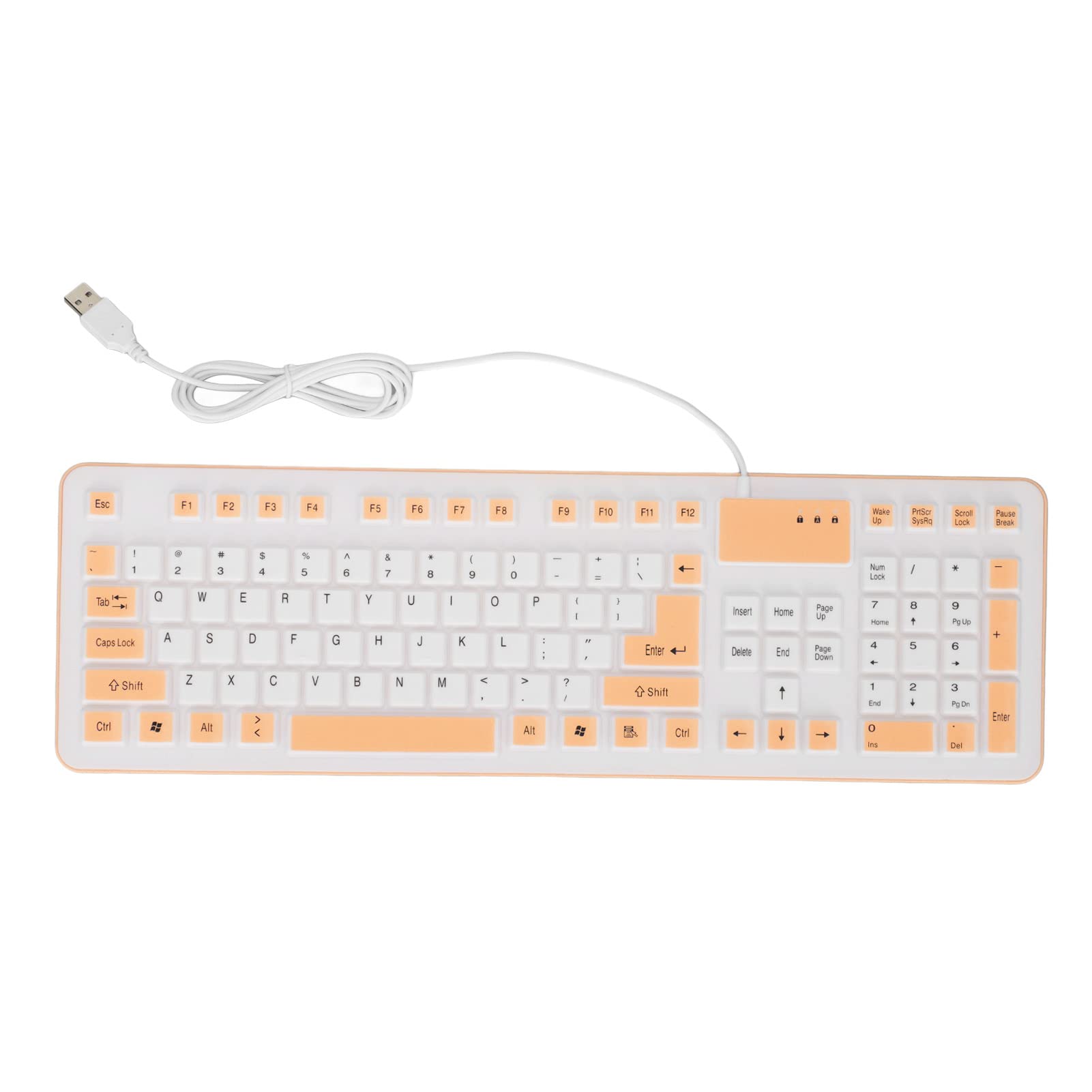 Zunate Foldable Silicone Keyboard, Flexible Roll Up Keypad, 106 Keys Waterproof Dustproof USB Wired Silent Soft Touch Keyboard for PC Notebook Laptop (Orange)