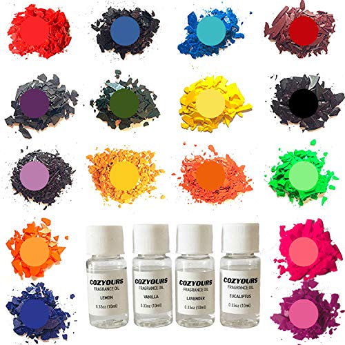 Cozyours Candle Wax Dye Flakes & Fragrance Oils for Candle Making (16/4 Pack), for All Types of Wax. 0,21 Oz Each Bag