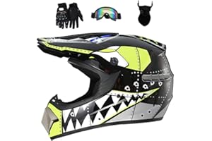 Senhill Motocross Helmet Dirt Bike Helmet Shark Pattern ATV Street Motorcycle Helmet with Gloves Goggles Mask for Unisex Youth Kids DOT/FMVSS 218 Approved