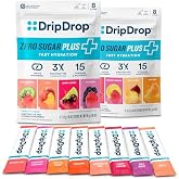 DripDrop Hydration Zero Sugar Plus Electrolyte Packets, Bundle, 16 Ct | Raspberry Lemonade, Watermelon, Tangerine, Tropical Punch, Strawberry Kiwi, Peach, Cherry Limeade, Wild Berry; Sugar Free