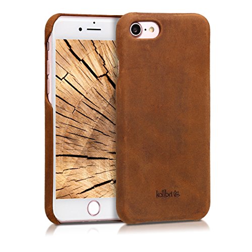 kalibri Case Compatible with Apple iPhone SE (2022) / iPhone SE (2020) / iPhone 8 / iPhone 7 - Case Smooth Genuine Leather Hard Case Anti Slip Cover - Brown