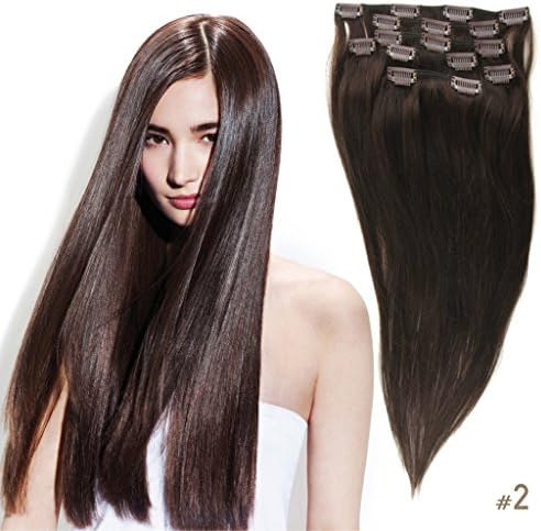 GoldRose Beauty 12" Grade 7A Remy Human Hair Clip in Straight Hair Extentions Brazilian Clip in Hair Extensions 10 Pieces 100g (Color #2) Full Head