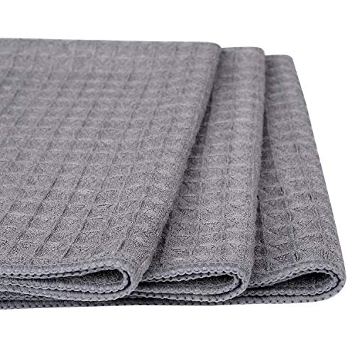 Lifaith Microfiber Thick Waffle Weave Kitchen Towels Dish Cloth 3 Pack 16inch X 19inch (Gray)