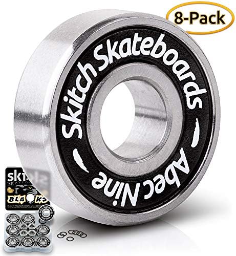 Skitch Pro Skateboard Bearings Set - Premium Long Spin ABEC 9 Chrome Steel Bearing Kit for Longboards, Skate Boards, Scooters and Roller Skates + Washers + Spacers + Bonus Carry Case (8-Pack)
