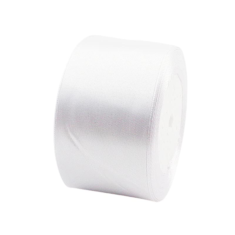50mm Wide White Ribbon for Crafting, 23M 2Inch Double Sided White Fabric Ribbon Presents Ribbon Satin Ribbon Decorative Large Thick Ribbon for Gift Wrapping Wedding Car Sewing Floral Xmas