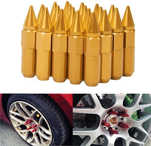 EKYAOMEI 20pcs Aluminum Wheel Hug Nut 60mm 12x1.25 Spike Mounted Extend Nut Refit Hex Lug Nut(12X1.25,gold)