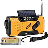 IntiPal 2000mAh Emergency Solar Hand Crank Radio with AM/FM/NOAA Weather Channel, 1W LED Bright Zoom Flashlight, 4 LED Reading Lamp, Support 4 Ways to Charge - with Emergency Blanket
