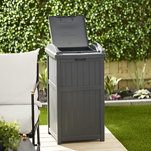 Suncast Hideaway Rectangular 33 Gallon Trash Can With Secure Lid, Resin