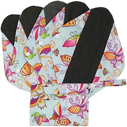 Hanakern Reusable Menstrual Pads Cloth Reusable Sanitary Pads Organic Cotton Bamboo Charcoal Washable Mama Cloth Panty Liner 5 Pack 10 Inch Pads+1 Mini Wet Bag(Medium, Dynamic)