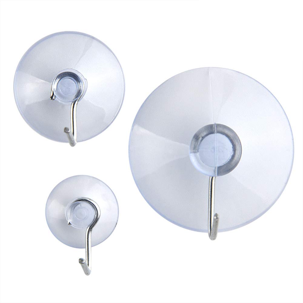 Kuuqa 30 Peices Plastic Suction Cup Sucker Pads with Hooks for Glass Window Bathroom Kitchen Door Ceiling Detachable suction hooks 3 Size 45 mm,30 mm,20 mm in a PP Box (Transparent)