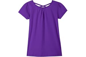 Noomelfish Girls Criss Cross Back T-Shirts Short Puff Sleeve Tee Tops (5-12 Years)