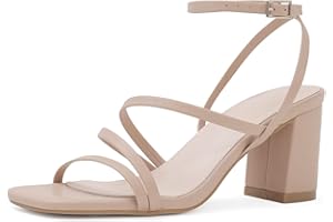 LACUONE Strappy Heels for women Block Heels Square Toe Chunky Ankle Buckle Pump Heeled Sandals