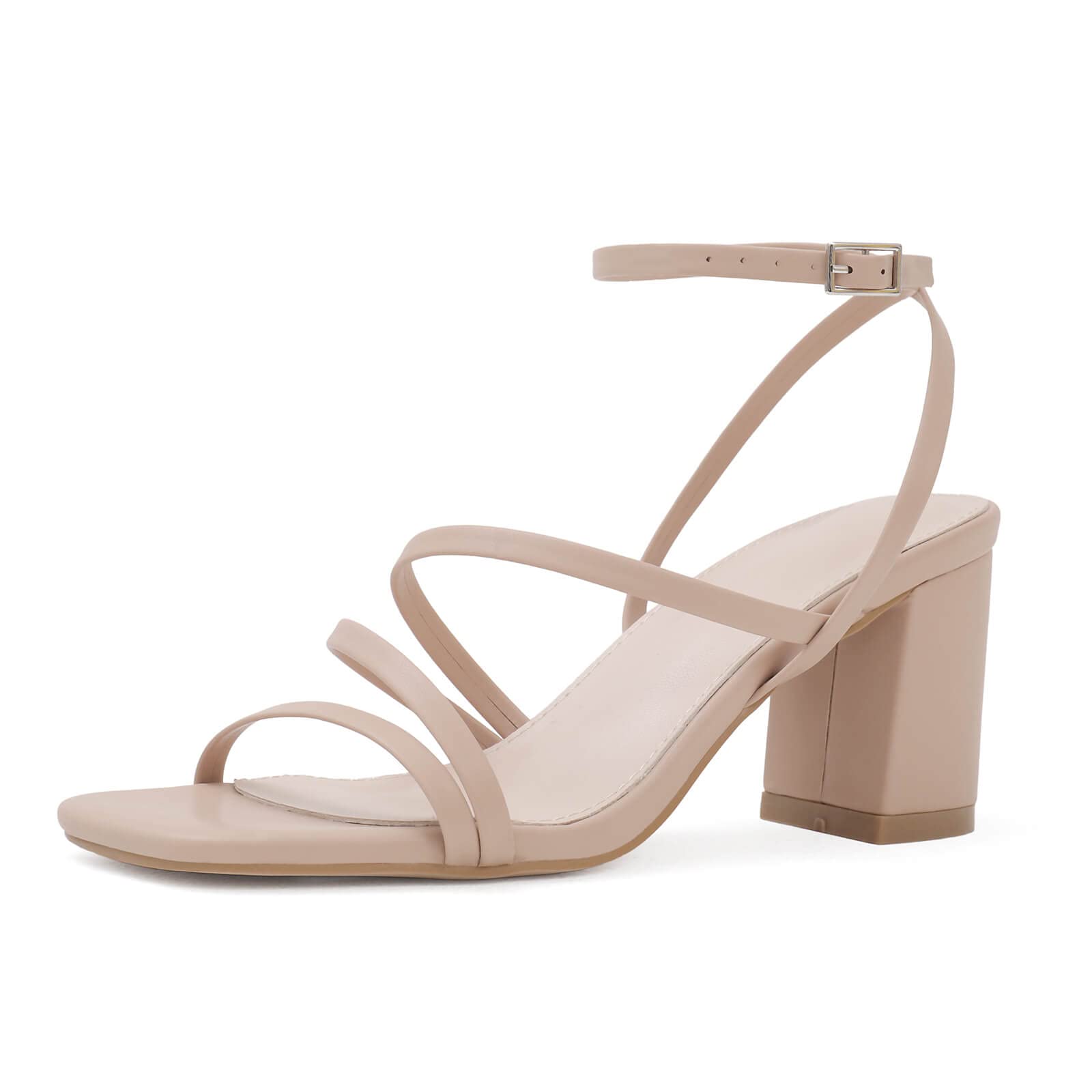 Photo 1 of LACUONE Strappy Heels for women Block Heels Square Toe Chunky Ankle Buckle Pump Heeled Sandals (6,Khaki)