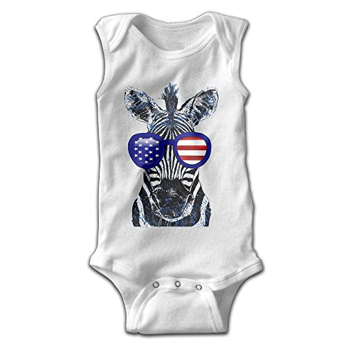 Girl Boy Clothing Sleeveless American Flag Sunglasses Zebra One-Piece Tank Romper White
