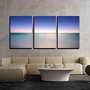 3 Piece Canvas Wall Art - Sky and Sea View at Night - Modern Home Art Stretched and Framed Ready to Hang - 16"x24"x3 Panels