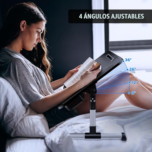 ICARE Bed Table, Laptop Table with Fan for Laptops, Tablet Stand and Drawer, Folding Table, Adjustable Height and Angle, Tray for Bed, Sofa, Floor (60 x 34 cm, Black)