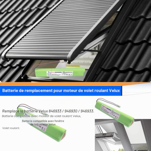 Kunbow Replacement battery for Velux roller shutter motor, battery for Velux solar window, roof window, roller shutter with 9 AA cells 10.8 V/2500 mAh NiMH, replacement for