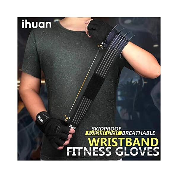 ihuan Ventilated Weight Lifting Gym Workout Gloves with Wrist Wrap Support for Men & Women, Full Palm Protection, for Weightlifting, Training, Fitness, Hanging, Pull ups - Image 4