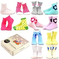 TeeHee (Naartjie) Kids Girls Cotton Basic Crew Socks 12 Pair Pack in Gift Box (6-8 Years, Polka Dots & Flower)