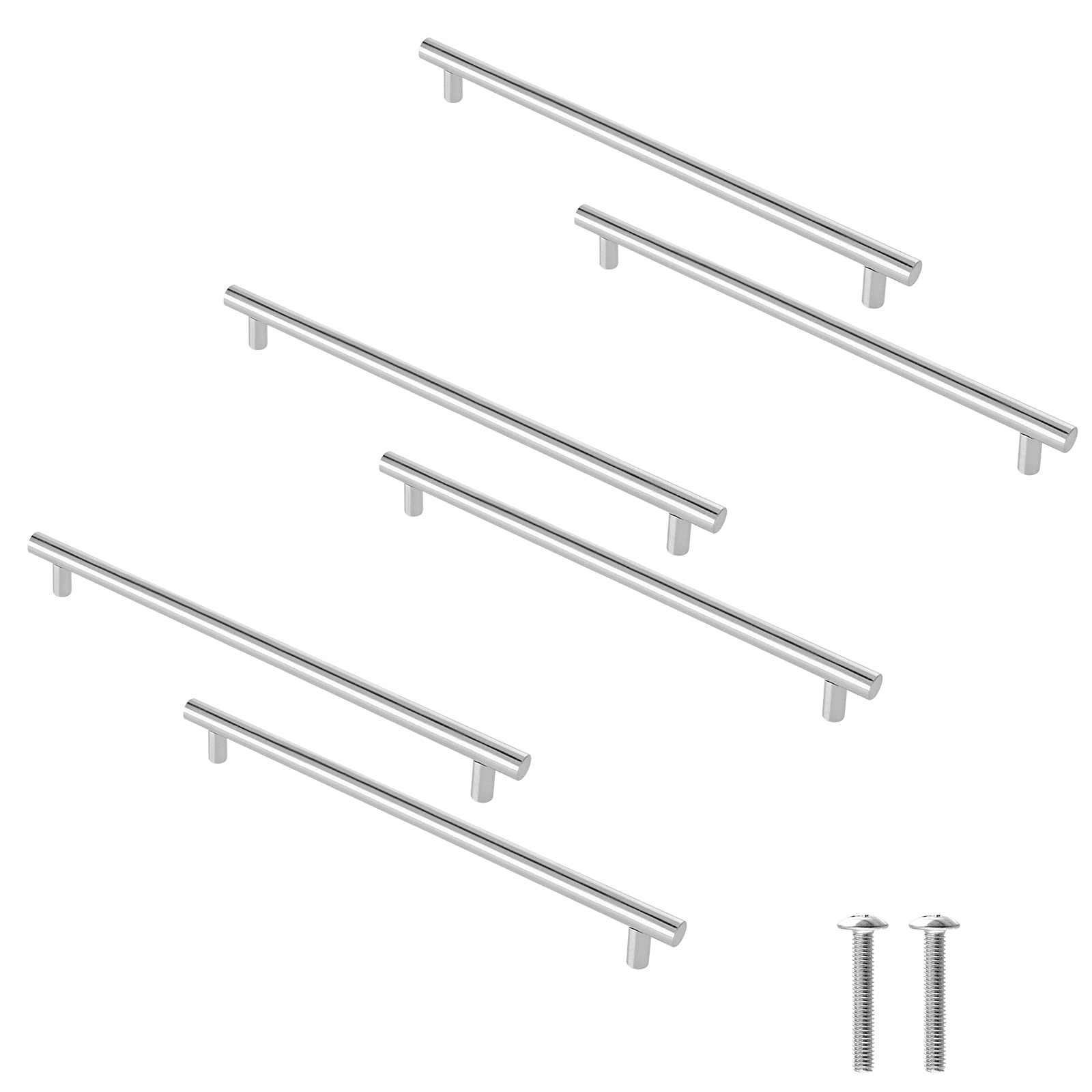Cjueiom 6 Pack Brushed Nickel Cupboard Handles 160mm Hole Center T Bar Handles, Stainless Steel Drawer Long Wardrobe Door Pulls, 250mm Length Kitchen Cabinet for Bedroom