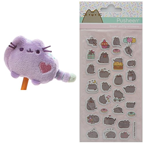Gund Pusheen Pencil Topper with Pusheen Super Puffy Stickers (Purple)