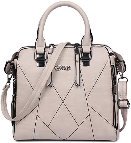 ZMQN Women Shoulder Bags PU Leather Top Handle Luxury Handbags for Ladies Purse Spliced Zipper Bags Famous Brand E801 (Beige)
