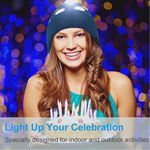 Qshell Stylish LED Bulb Light Up Beanie Hat Knit Cap Pom Pom Twinkle Lights 4 feet 18 LEDs for Men Women Indoor and Outdoor, Festival, Holiday, Celebration, Parties, Bar, Christmas Gifts - Blue - Thumbnail 2